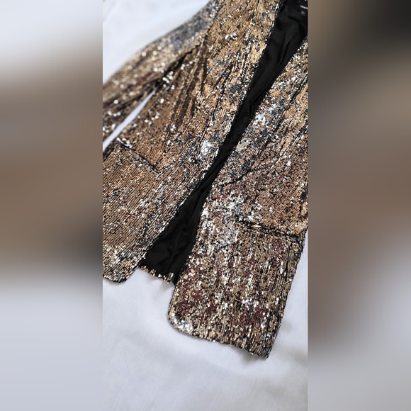 NWT! Posh Gold Sequin Formal Express Women's Open Front Shimmer Party Blazer XS - Picture 13 of 17